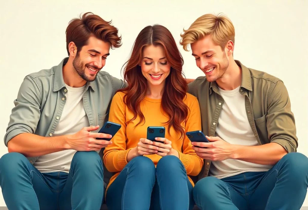 Un gruppo di ragazzi che utilizza il cellulare per vedere notizie aggiornate di mostre d'arte in Italia